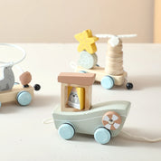 Brinquedo de trem montessori de madeira, fazenda de desenhos animados, oceano, floresta, animal, trem, jogo de empilhamento de madeira para bebê, brinquedo educacional precoce, presente para bebê