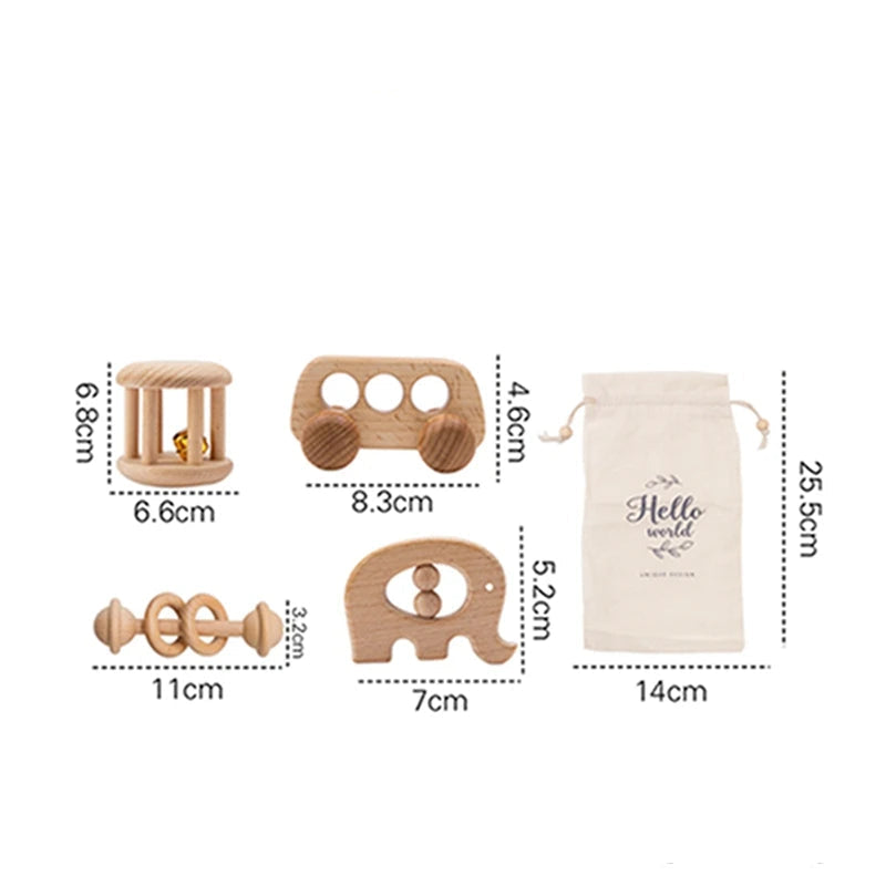 Conjunto de brinquedos Montessori de madeira para bebê recém-nascido, brinquedos educativos chocalho, presente de conforto, 0-12 meses, 0-12 meses