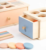 Caixa permanente de objeto de bebê montessori, brinquedo de madeira, forma de classificação de cores, caixa de correspondência, bola de moeda, caixa sensorial, habilidades motoras finas para