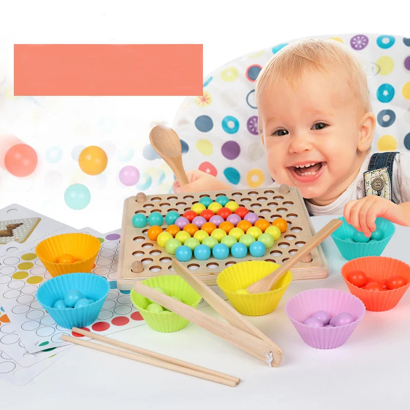 Grânulos de madeira jogo montessori educacional cedo aprender crianças clipe bola quebra-cabeça pré-escolar criança brinquedos crianças para crianças presentes
