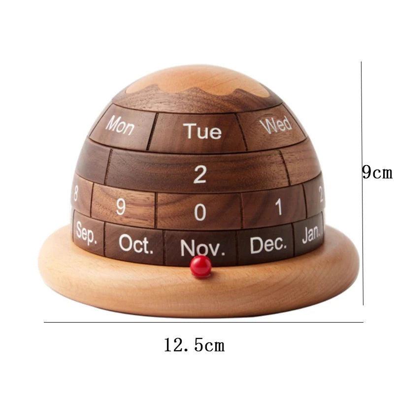 Calendário de Mesa Rotativo de Madeira Nogueira