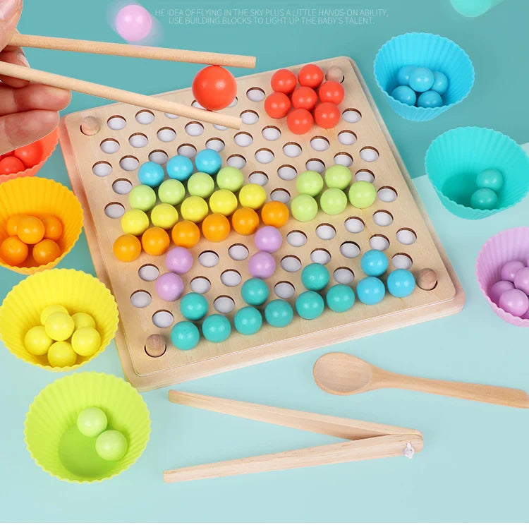 Grânulos de madeira jogo montessori educacional cedo aprender crianças clipe bola quebra-cabeça pré-escolar criança brinquedos crianças para crianças presentes