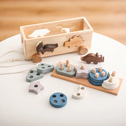 Blocos de Empilhamento de Madeira para Bebês, Carro Matching Learning, Forma Montessori, Blocos de Construção, Estrela e Lua, 0-3 Anos