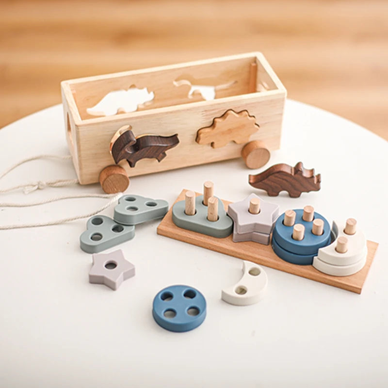 Blocos de Empilhamento de Madeira para Bebês, Carro Matching Learning, Forma Montessori, Blocos de Construção, Estrela e Lua, 0-3 Anos