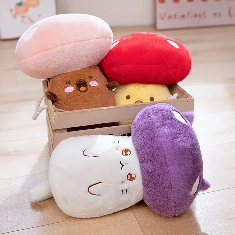 Bonito Kawaii Plush Toy para Decoração de Casa, Almofada Recheada, Cogumelo, Capivara, Pato, Gato, Soft Fill, Presente de Aniversário, Feriado, 32cm
