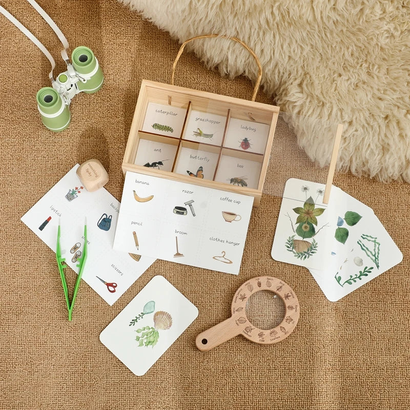 Kdis Outdoor Exploration Set Insects Plants Observation Box Wooden Cognitive Magnifying Glass Natural Forest Adventure Toys Gift