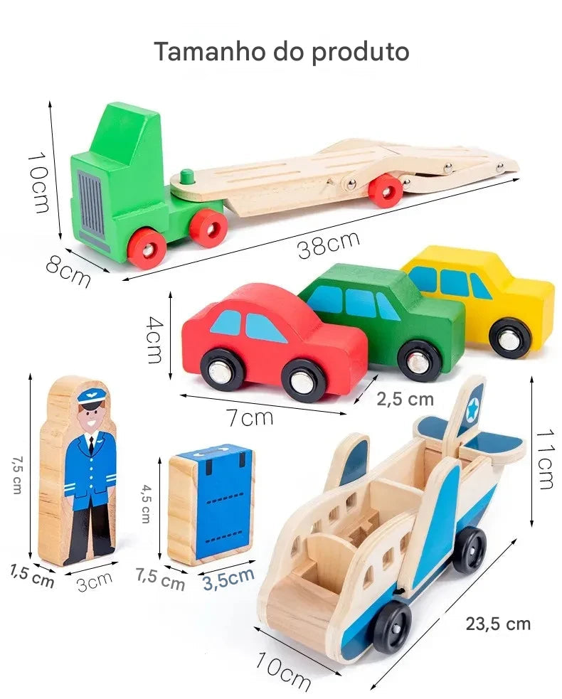 Brinquedo Educacional de Madeira: Carro e Avião Duplo