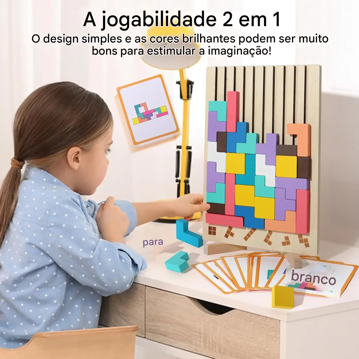 Blocos de Madeira Educativos 3D - Desafios Mentais Infantis Tetris