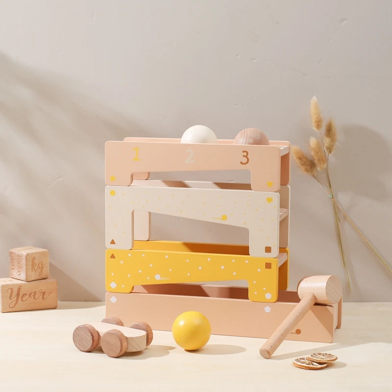 Brinquedo De Montagem De Pista De Madeira, Brinquedos Montessori, Carrinho De Madeira, Forma De Bebê, Treinamento De Tapping, Mão E Pé, Blocos De Construção