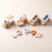 Brinquedo de trem montessori de madeira, fazenda de desenhos animados, oceano, floresta, animal, trem, jogo de empilhamento de madeira para bebê, brinquedo educacional precoce, presente para bebê
