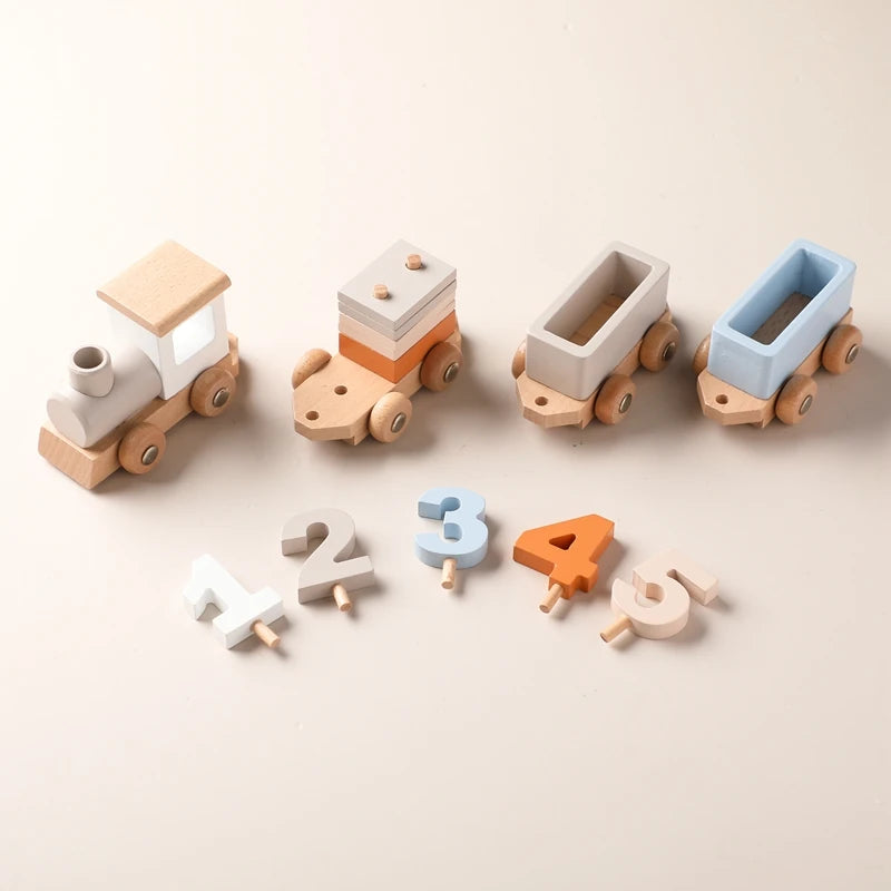 Brinquedo de trem montessori de madeira, fazenda de desenhos animados, oceano, floresta, animal, trem, jogo de empilhamento de madeira para bebê, brinquedo educacional precoce, presente para bebê