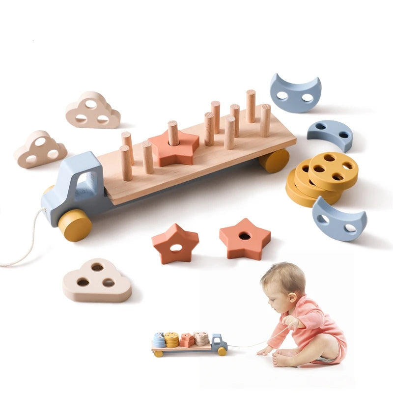 Brinquedo de madeira do bebê reboque de madeira bebês aprender brinquedo cognitivo mão e pé coordenação brinquedo reconhecimento de cores brinquedo de silicone