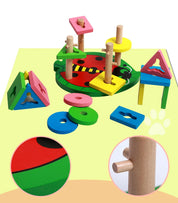 Blocos Geométricos de Encaixe em Madeira para Aprendizado de Formas e Cores