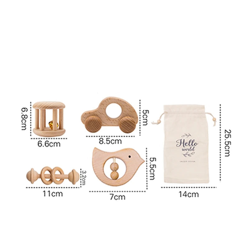 Conjunto de brinquedos Montessori de madeira para bebê recém-nascido, brinquedos educativos chocalho, presente de conforto, 0-12 meses, 0-12 meses