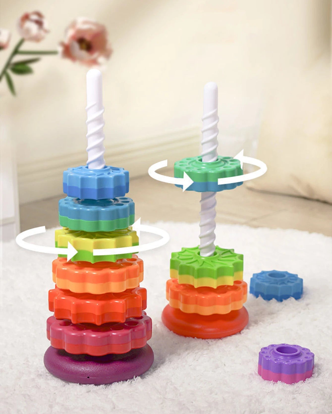 Torre de Empilhamento Arco-Íris para Bebês