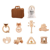Kit Brinquedos Montessorianos de Madeira para Bebês na Cesta