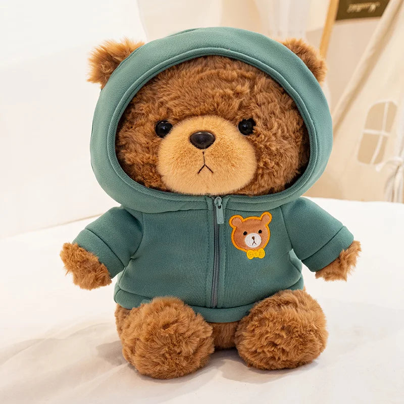 23cm urso de pelúcia brinquedo de pelúcia bonito com capuz suéteres urso boneca de pelúcia jumper urso de pelúcia brinquedos macios decoração para casa aniversário crianças presente