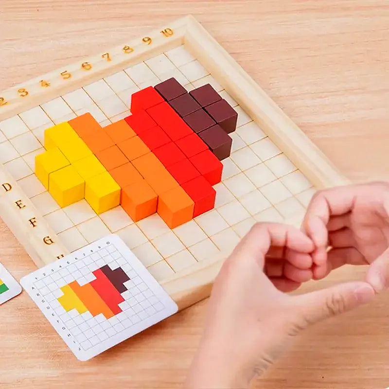 Blocos de Construção Colorido Montessori Aprendizado Criativo em Madeira