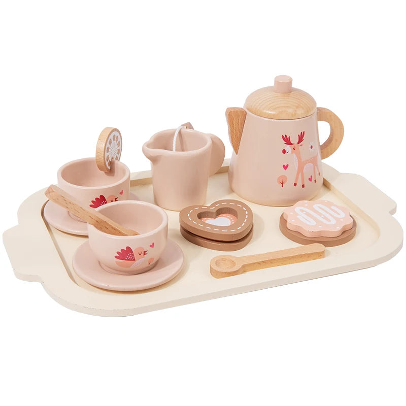 Conjunto de chá da tarde brinquedo de madeira fingir jogar comida aprendizagem role play jogo cedo brinquedos educativos para crianças meninas meninos crianças presentes