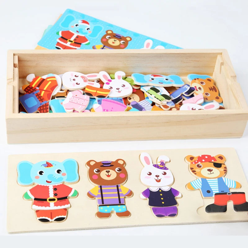 Quebra-Cabeça de Vestir Ursos e Coelhos - Educação Montessori