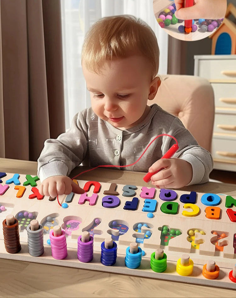 Brinquedo Educativo de Madeira Montessori - Tabuleiro Letras e Números