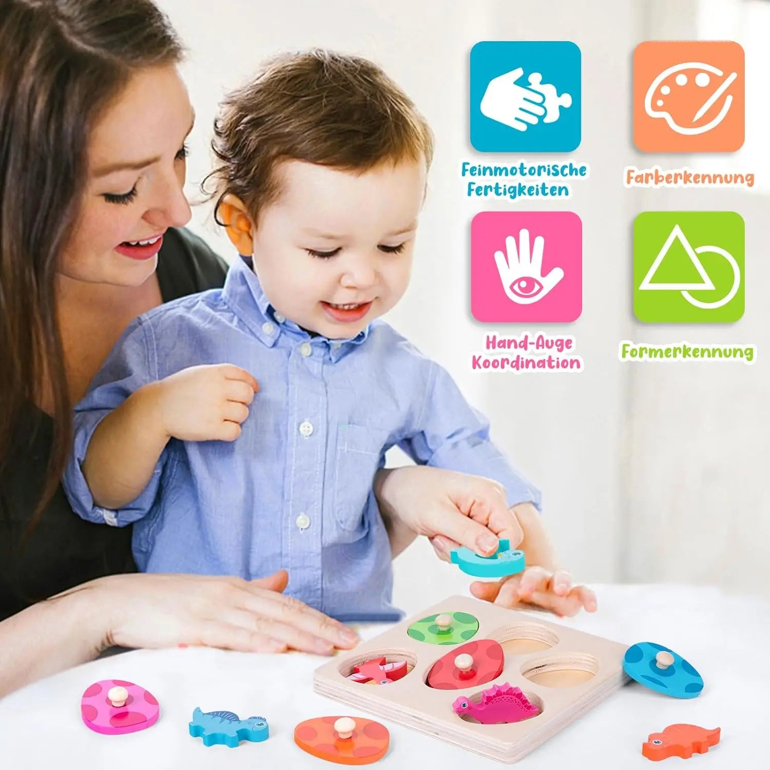 Quebra-Cabeça Infantil de Dinossauro Montessori em Madeira