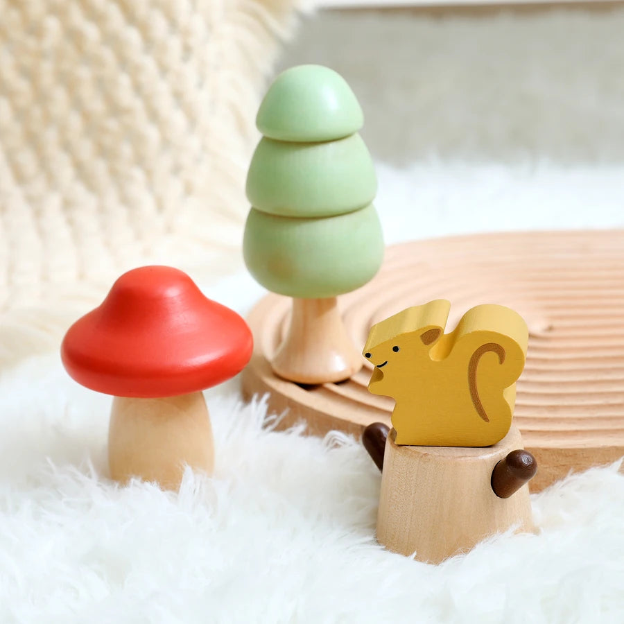 Bebê montessori brinquedos de madeira dos desenhos animados floresta, cogumelo, esquilo rotação parafuso brinquedo brinquedos para crianças dedo precoce movimento fino