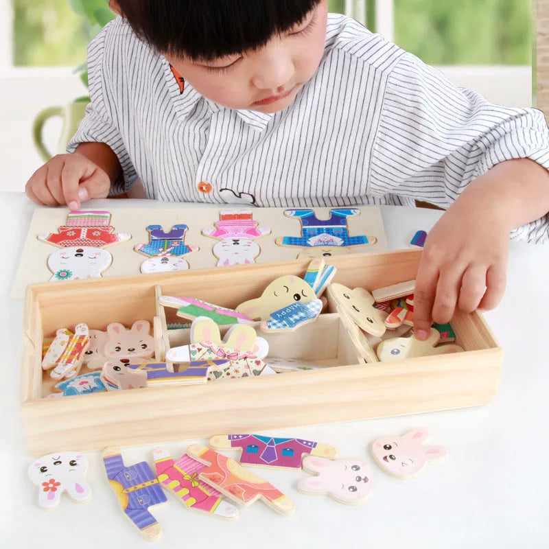 Quebra-Cabeça de Vestir Ursos e Coelhos - Educação Montessori