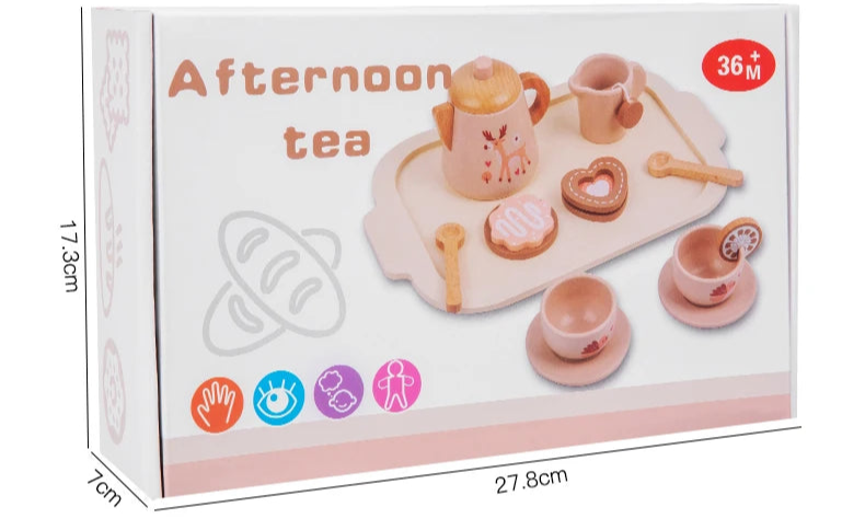 Conjunto de chá da tarde brinquedo de madeira fingir jogar comida aprendizagem role play jogo cedo brinquedos educativos para crianças meninas meninos crianças presentes
