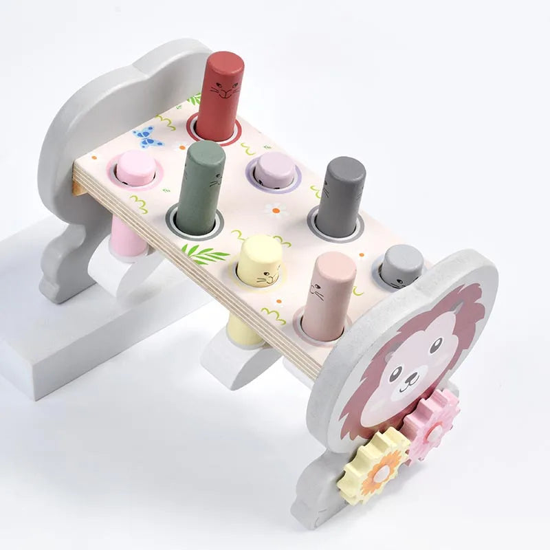 Whack-a-moles brinquedo montessori engrenagens giratórias de madeira martelando brinquedo com martelo interativo libra uma toupeira para 3-5 anos de idade