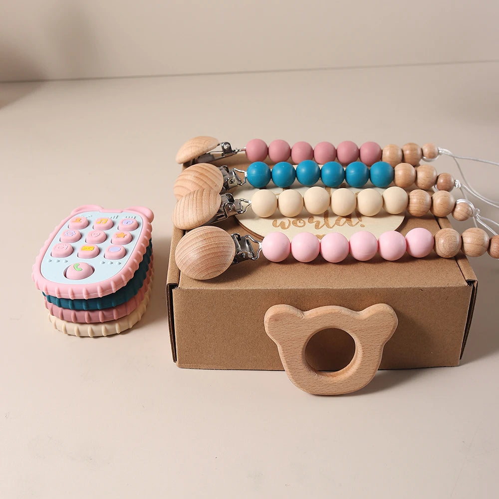 Kit Presente Bebê Mordedor e Chocalho Montessori