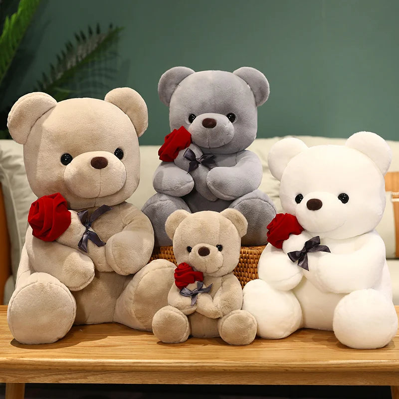 Urso de pelúcia kawaii com rosas, brinquedo de pelúcia macio, boneca de pelúcia, presente romântico para amantes, decoração de casa, presentes de dia dos namorados para meninas