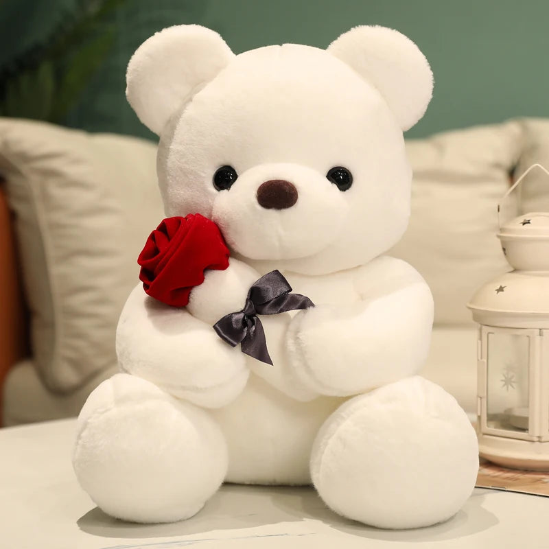 Urso de pelúcia kawaii com rosas, brinquedo de pelúcia macio, boneca de pelúcia, presente romântico para amantes, decoração de casa, presentes de dia dos namorados para meninas