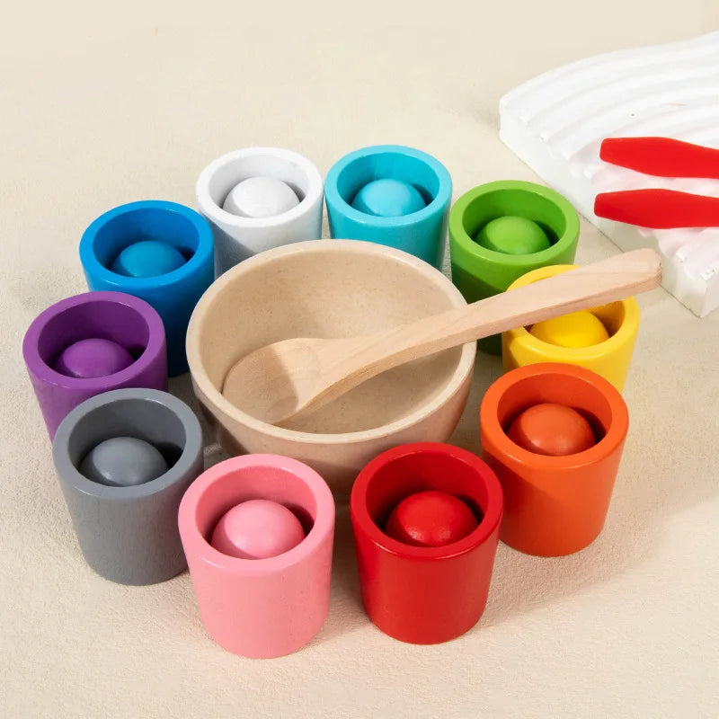 Bolas em copos montessori de madeira cor classificador jogo brinquedos pré-escolar aprendizagem educação brinquedo para criança classificação correspondência contagem