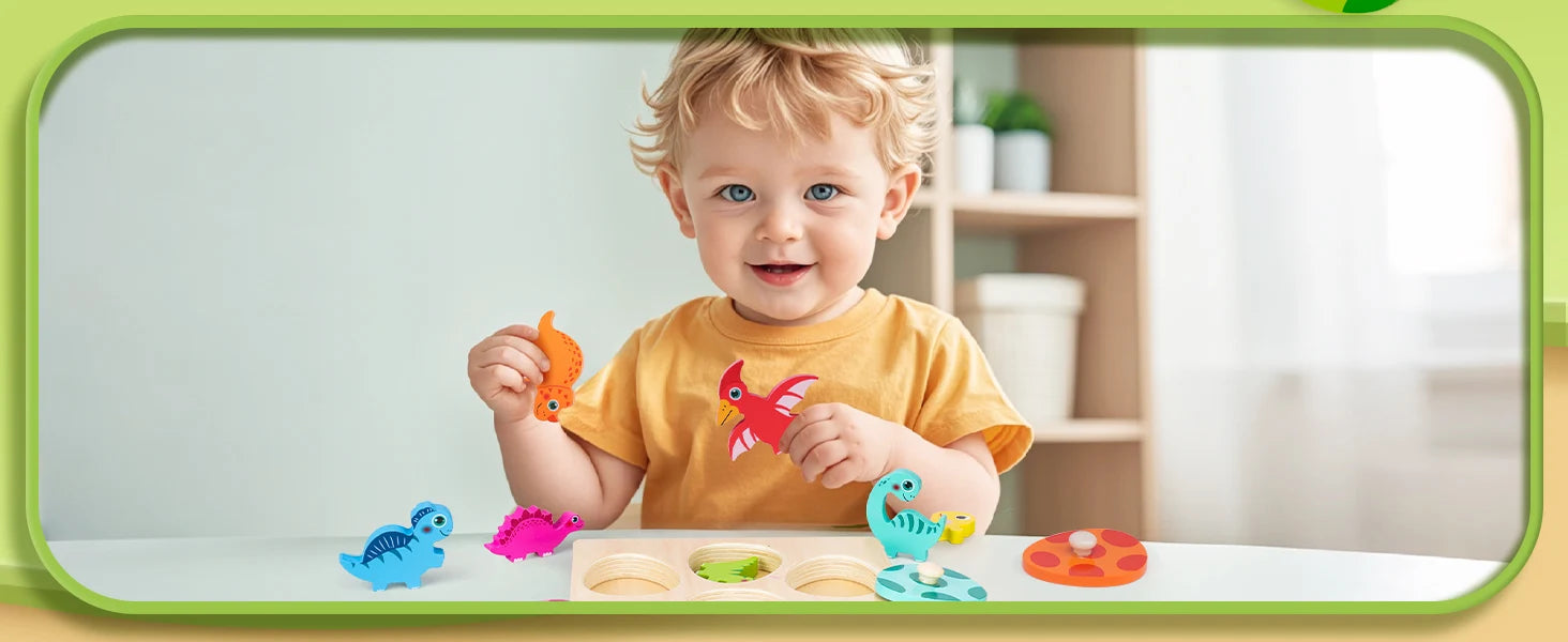 Quebra-Cabeça Infantil de Dinossauro Montessori em Madeira