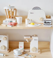 Cozinha de madeira fingir jogar brinquedo simulação máquina café de madeira torradeira misturador alimentos do bebê aprendizagem precoce brinquedos educativos