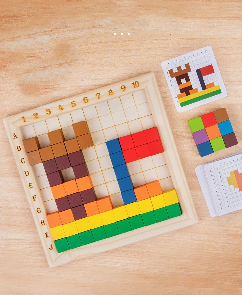 Blocos de Construção Colorido Montessori Aprendizado Criativo em Madeira