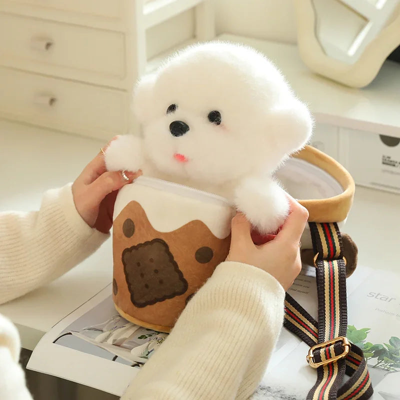 Pelúcia Kawaii Cachorrinho no Cesto - Amigo Fofo e Macio