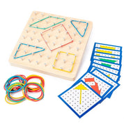 Geoplano Montessori de Madeira com Elásticos e Cartas