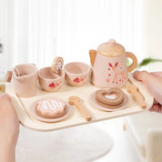 Conjunto de chá da tarde brinquedo de madeira fingir jogar comida aprendizagem role play jogo cedo brinquedos educativos para crianças meninas meninos crianças presentes