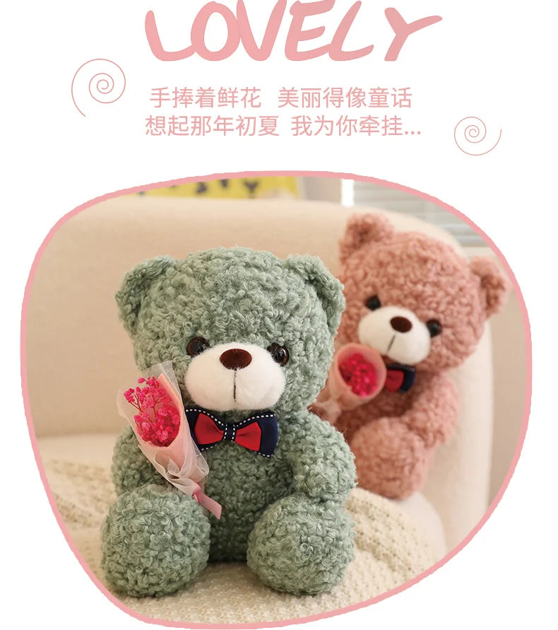 Urso de Pelúcia Kawaii com Bouquet - Presente Perfeito 25cm