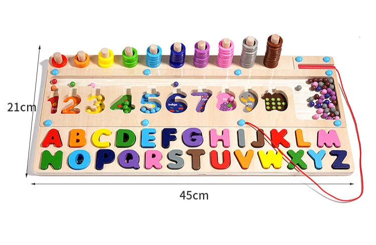 Brinquedo Educativo de Madeira Montessori - Tabuleiro Letras e Números