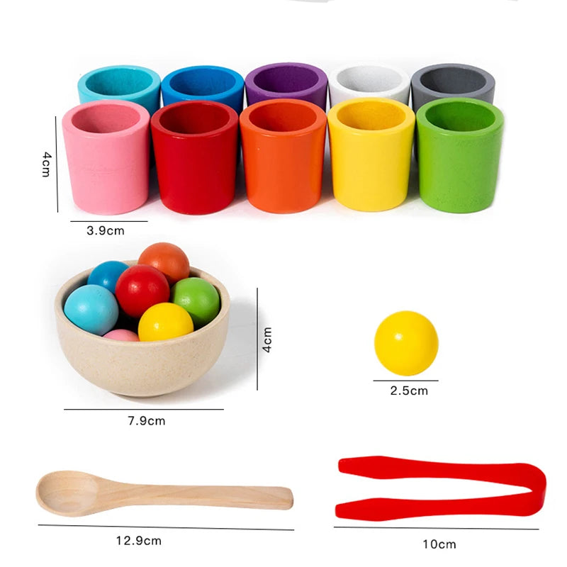 Bolas em copos montessori de madeira cor classificador jogo brinquedos pré-escolar aprendizagem educação brinquedo para criança classificação correspondência contagem