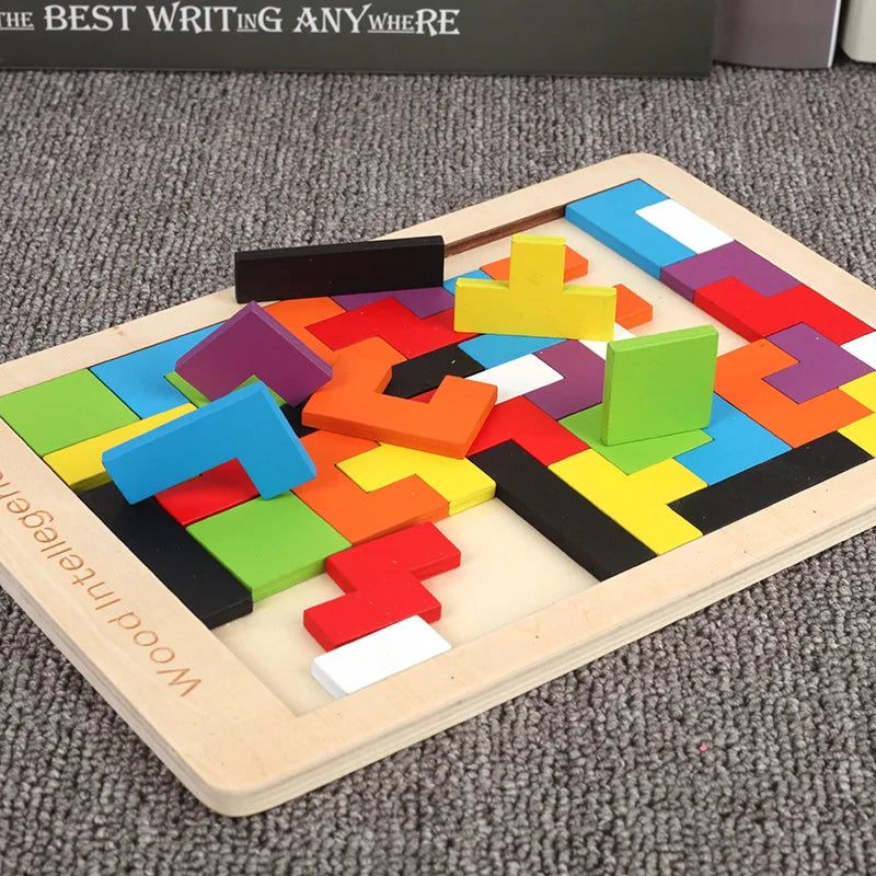Quebra-Cabeça Tetris de Madeira Educativo Montessori para Crianças