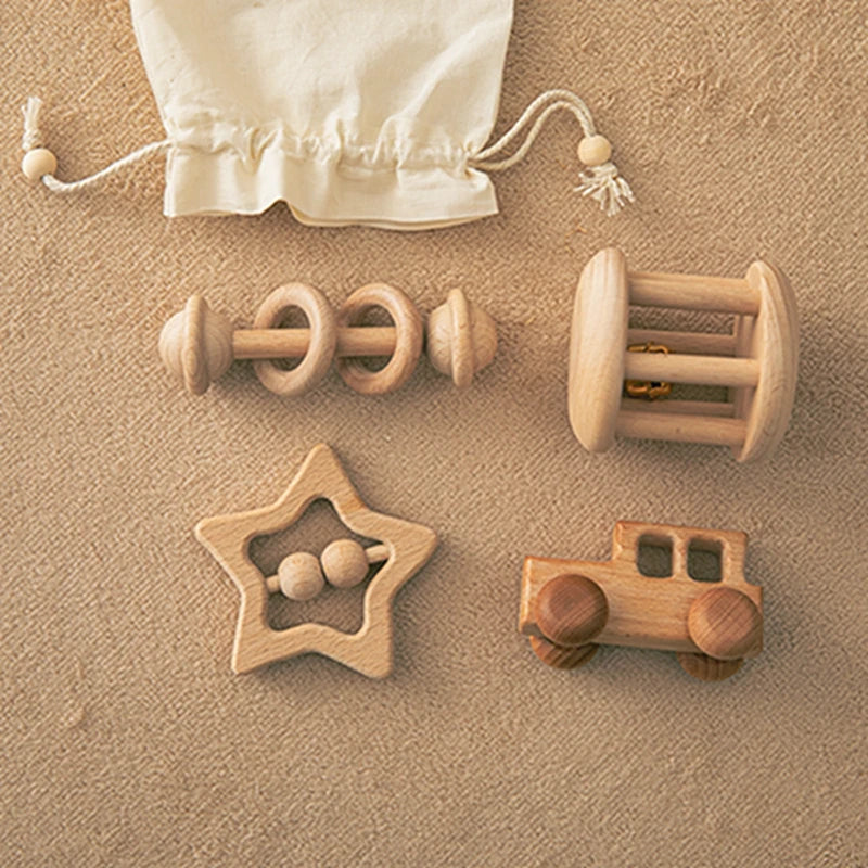 Conjunto de brinquedos Montessori de madeira para bebê recém-nascido, brinquedos educativos chocalho, presente de conforto, 0-12 meses, 0-12 meses