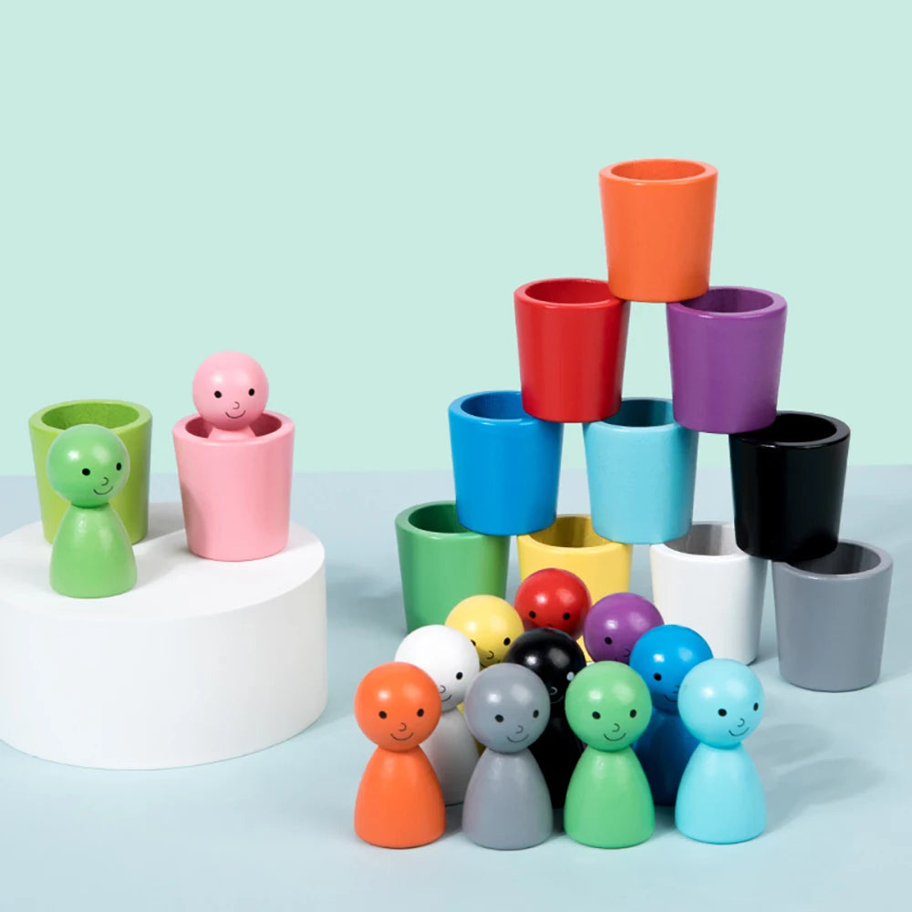 Bolas em copos montessori de madeira cor classificador jogo brinquedos pré-escolar aprendizagem educação brinquedo para criança classificação correspondência contagem