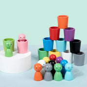 Bolas em copos montessori de madeira cor classificador jogo brinquedos pré-escolar aprendizagem educação brinquedo para criança classificação correspondência contagem