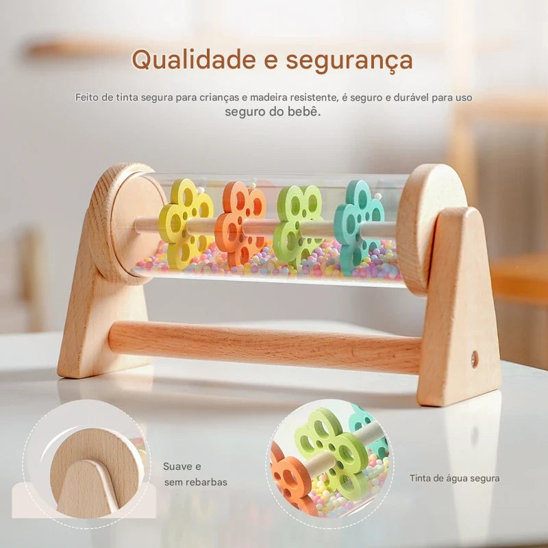 Chocalho Sensorial de Madeira Montessori com Bolinhas Coloridas - Estímulo e Calma