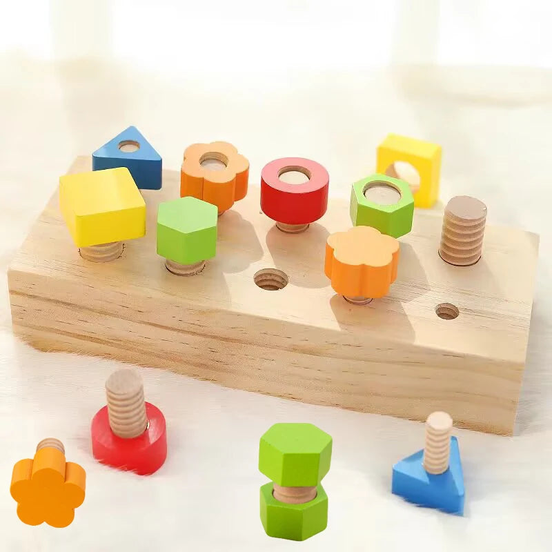 Parafusos de porca de madeira blocos de construção cor forma classificador brinquedos crianças montessori jogo de correspondência educação brinquedos sensoriais habilidades motoras finas
