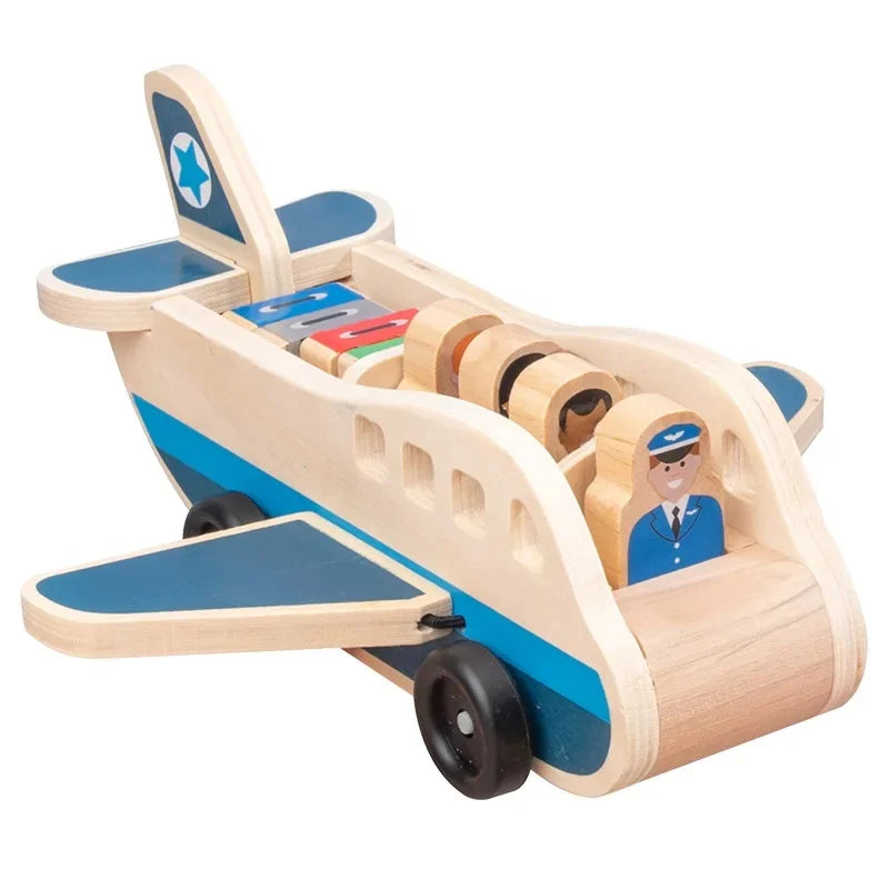 Brinquedo Educacional de Madeira: Carro e Avião Duplo